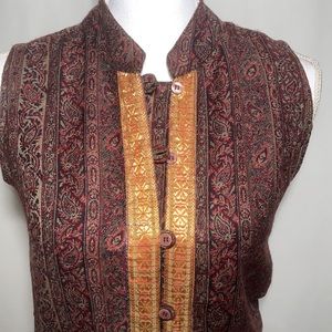 Blue Plate Woven Vest in Rayon Cotton Blend in Crimson Red and Navy w/ Gold Trim